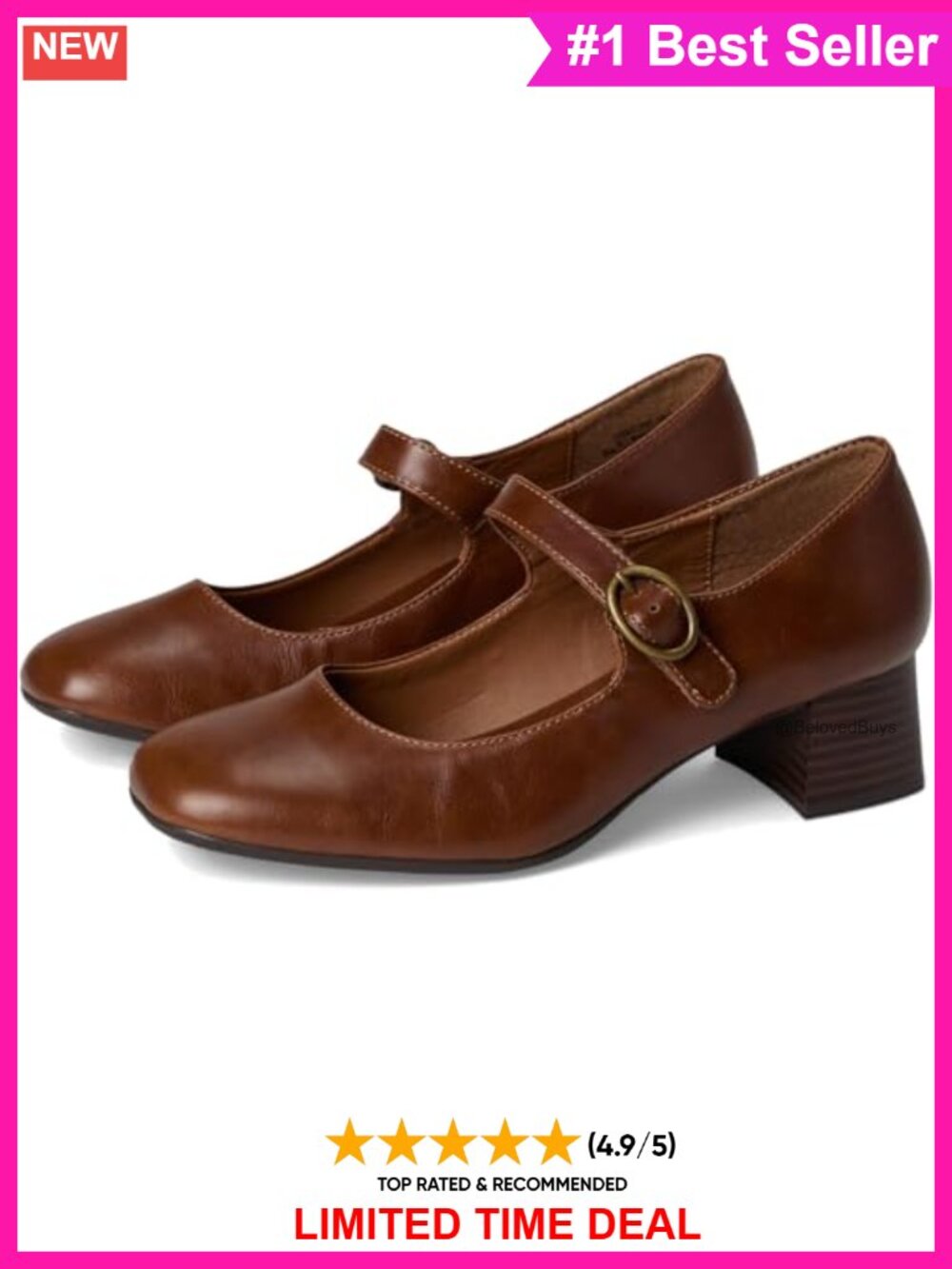Faux Leather Mary Jane Pump with Block Heel & Buckle Strap